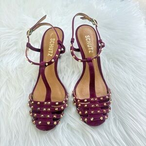 SCHUTZ Brasil Women's Burgundy Studded Sandals